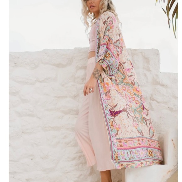 Last 1 New Bohemian Kimono Duster Jacket Robe Swim Cover Up Cardigan Duster - Picture 4 of 11